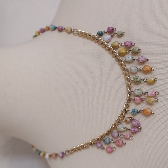 Vintage Multicolor Beaded Gold Chain Necklace - Picture 7 of 7